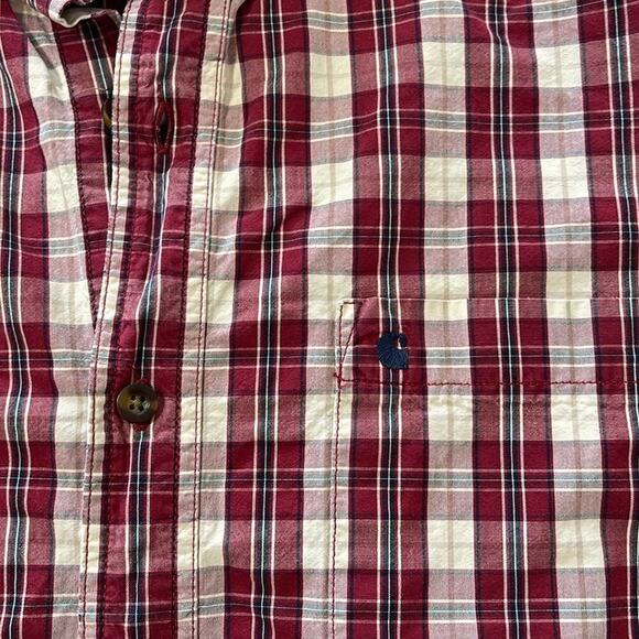 Men's Carhartt Red/Cream Plaid Short Sleeve Button Down Shirt Size XL - Picture 3 of 5